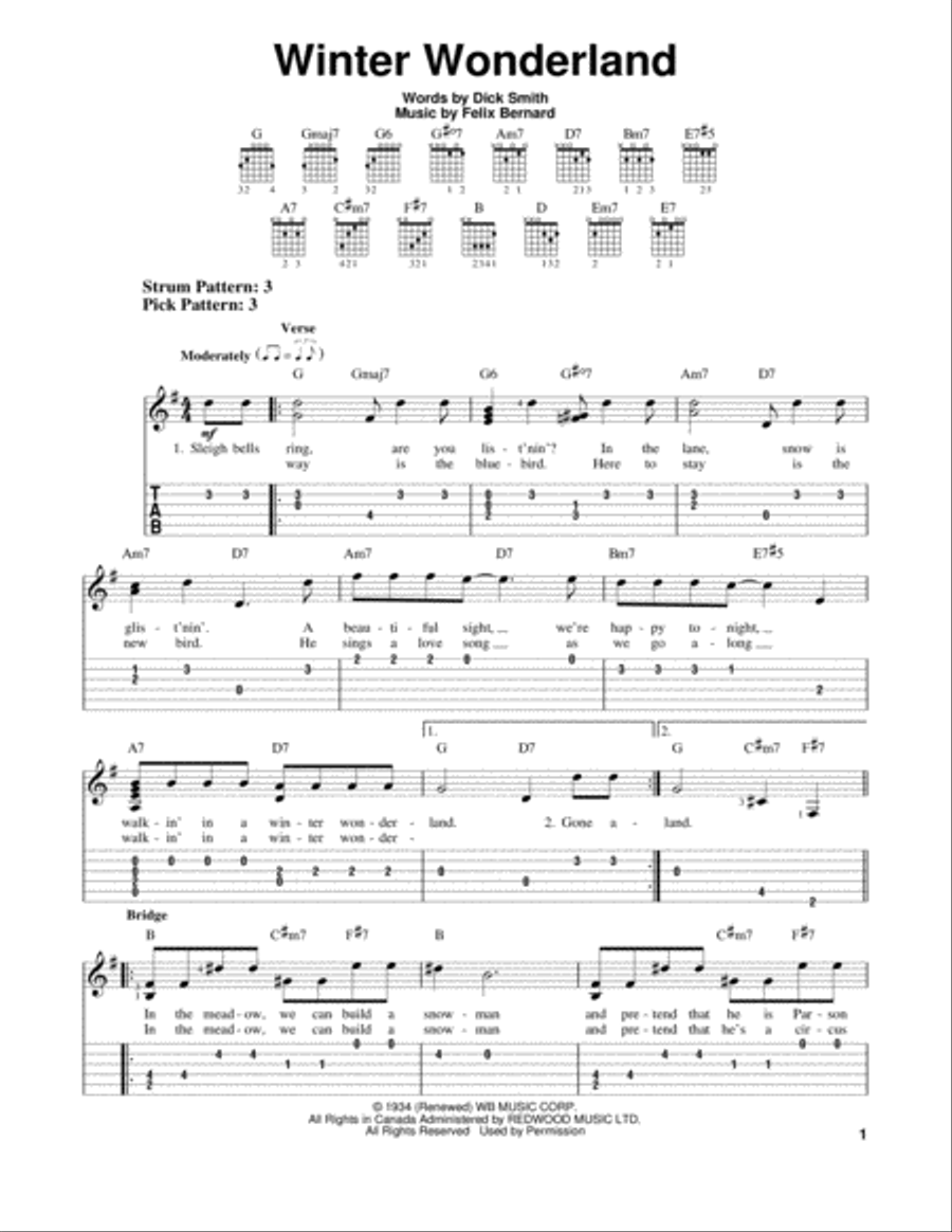 Winter Wonderland Guitar Tablature scores gallery preview page 1