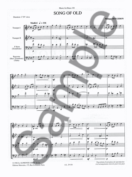 Rougeron King Song Of Old Brass Quartet Score/parts Mfb181