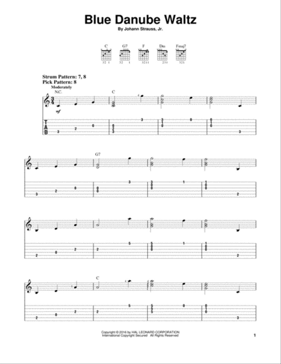 Blue Danube Waltz Acoustic Guitar scores gallery preview page 1