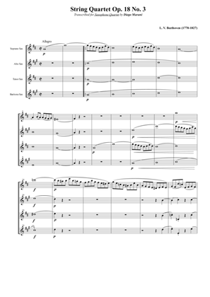 Book cover for String Quartet Op. 18 No. 3 for Saxophone Quartet (SATB)