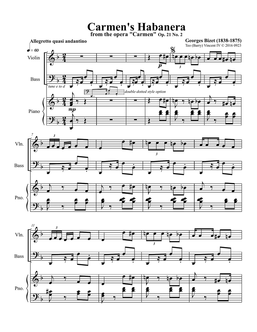 Carmen, GB 9 ; WD 31, Act I: V. Habanera Small Ensemble scores gallery preview page 1