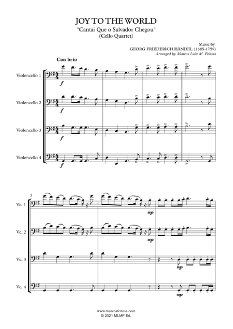Joy To The World (Cantai Que o Salvador Chegou) - Cello Quartet String Quartet scores gallery preview page 3