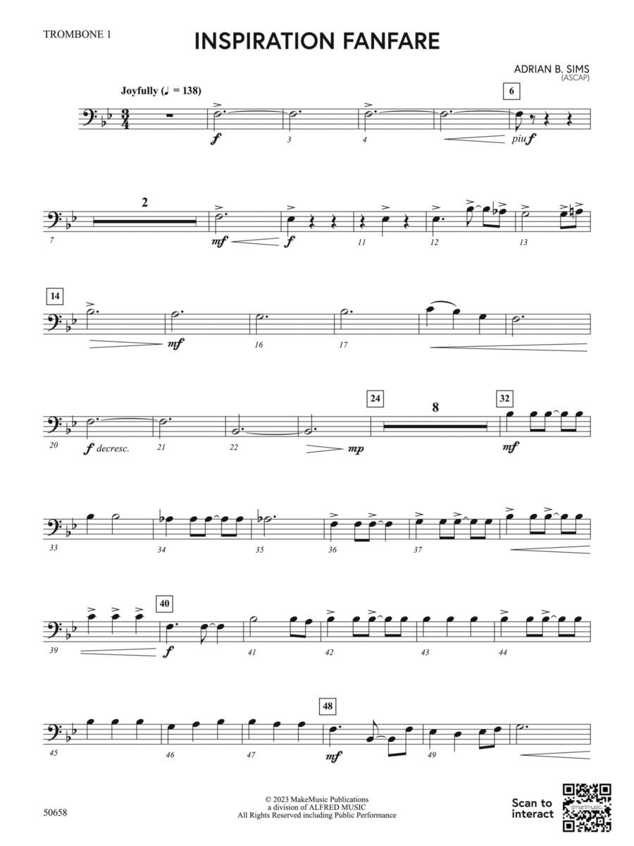 Inspiration Fanfare: 1st Trombone Concert Band scores gallery preview page 1