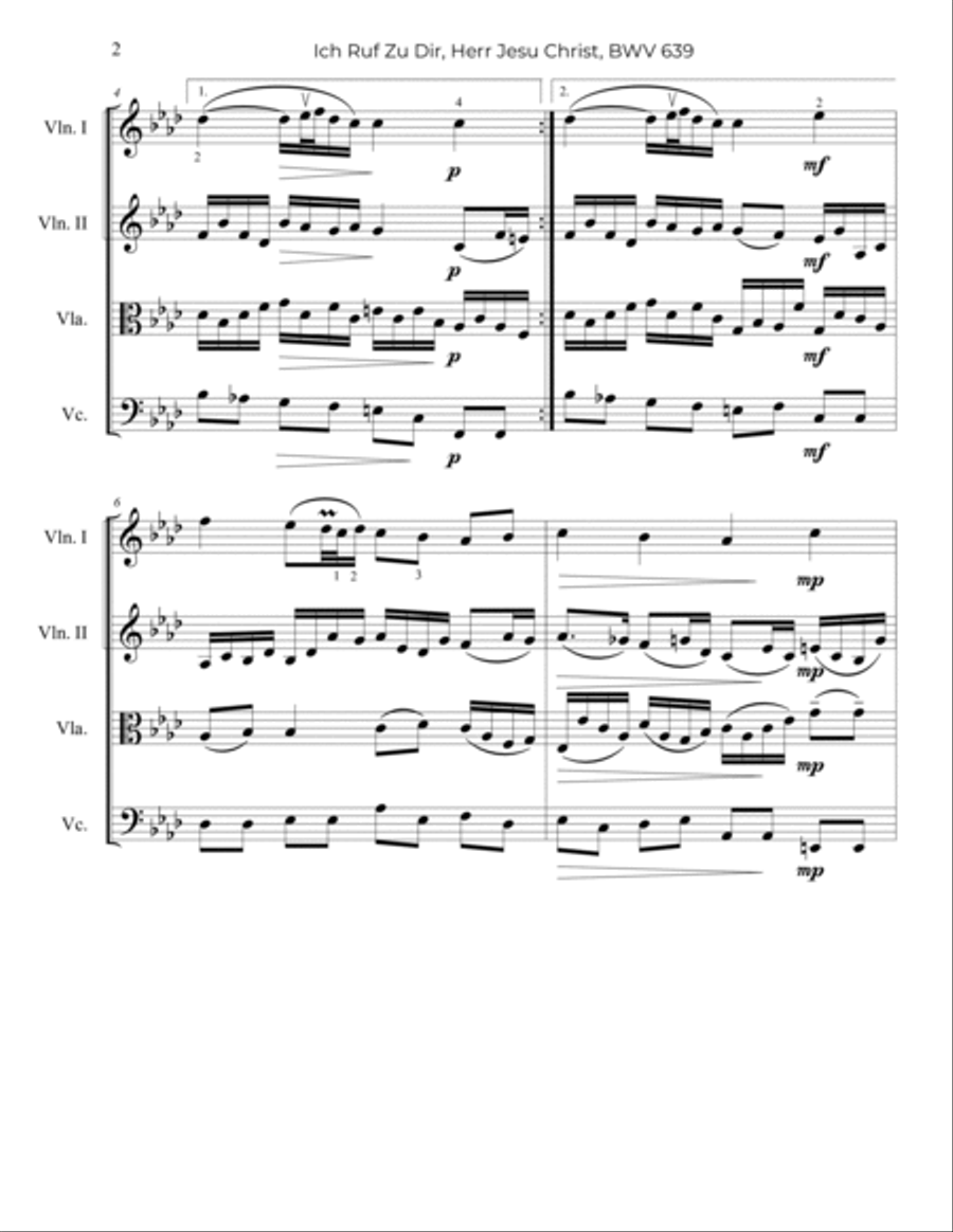 Bach: Ich Ruf Zu Dir, Herr Jesu Christ, BWV 639 - String Quartet String Quartet scores gallery preview page 3