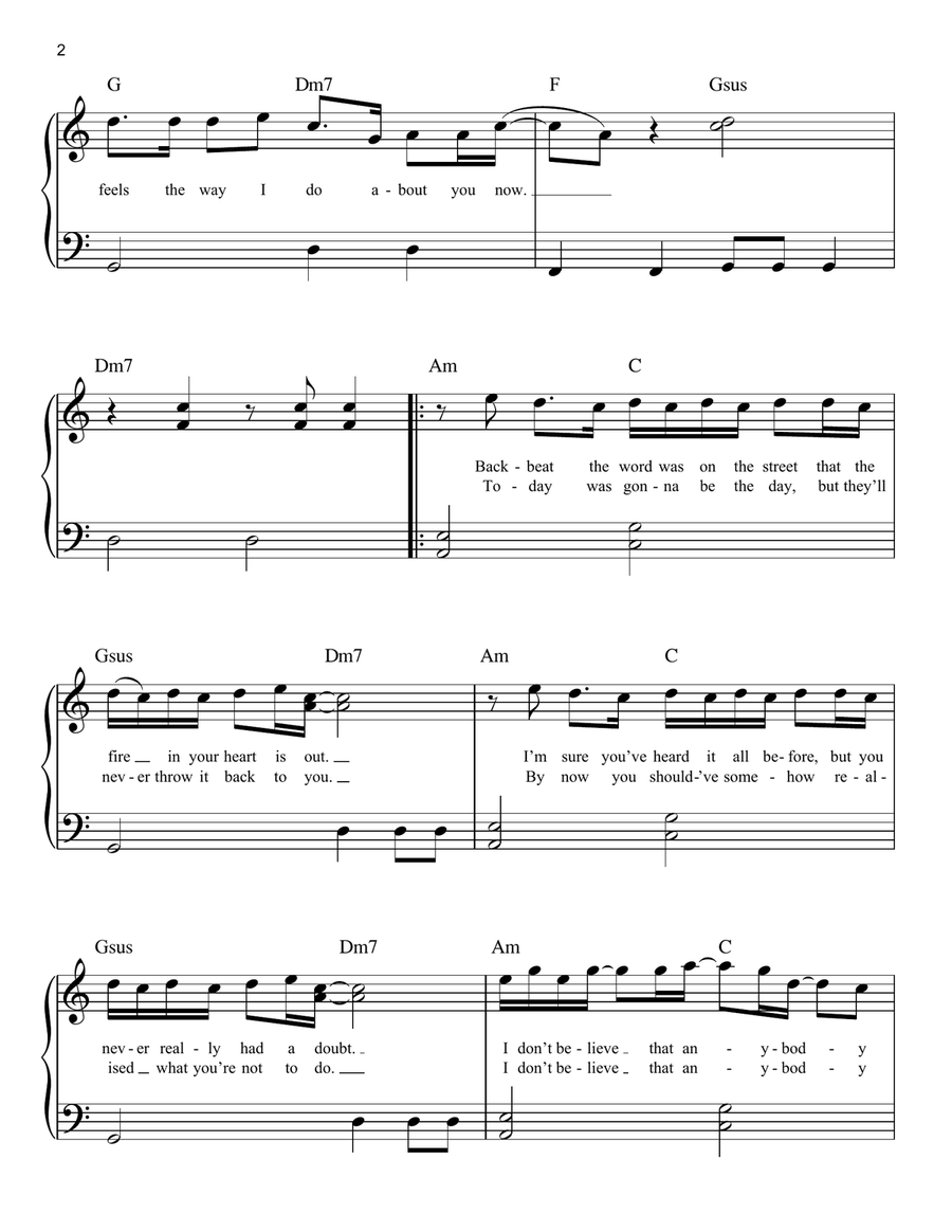 Wonderwall Easy Piano scores gallery preview page 2