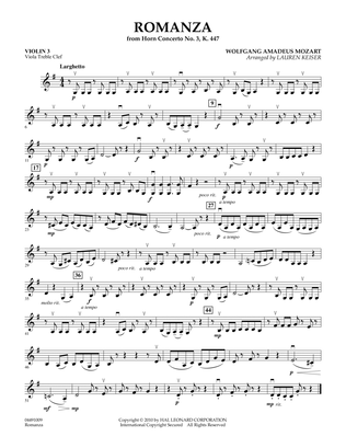 Romanza (from Horn Concerto No. 3, K. 447) - Violin 3 (Viola Treble Clef)