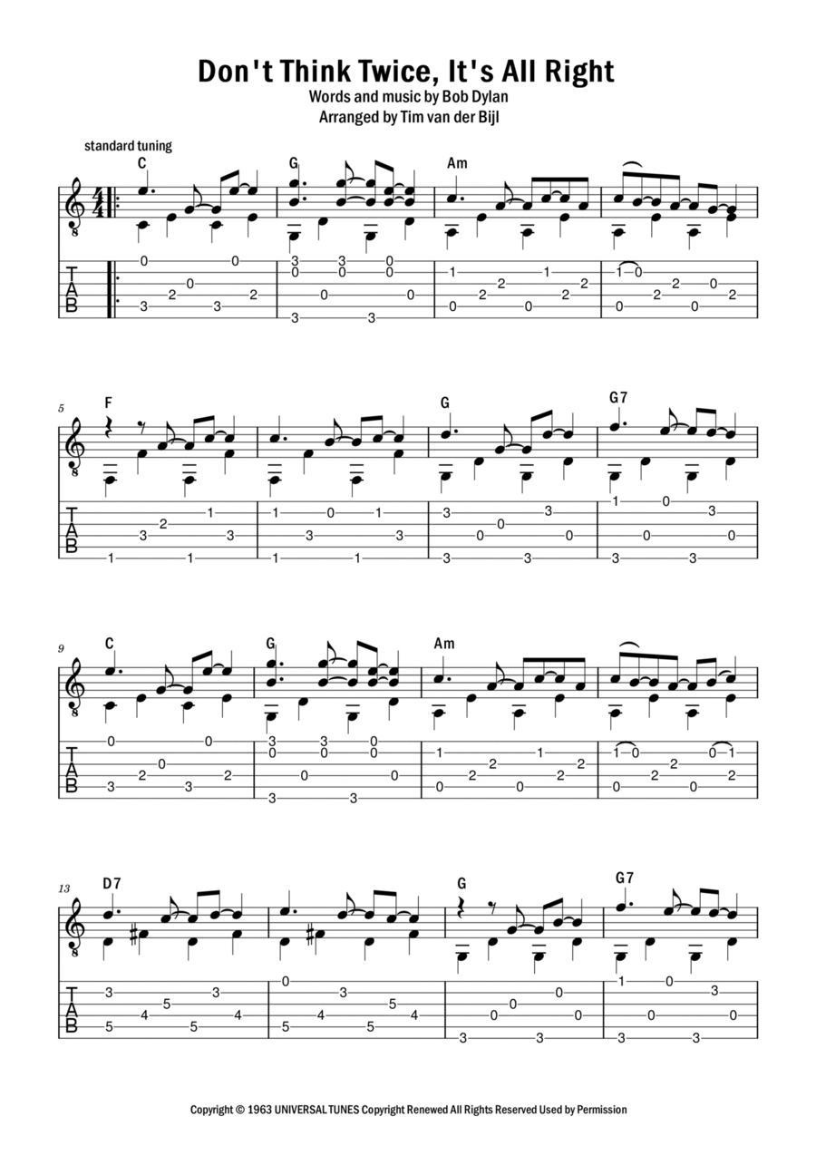 Don't Think Twice, It's All Right Acoustic Guitar scores gallery preview page 1