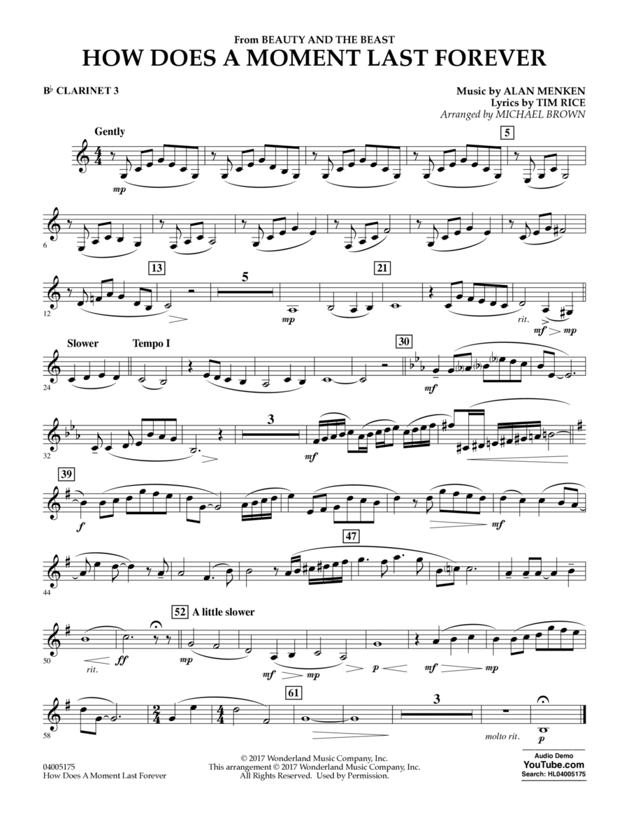 How Does a Moment Last Forever (from Beauty and the Beast) - Bb Clarinet 3 Concert Band scores gallery preview page 1