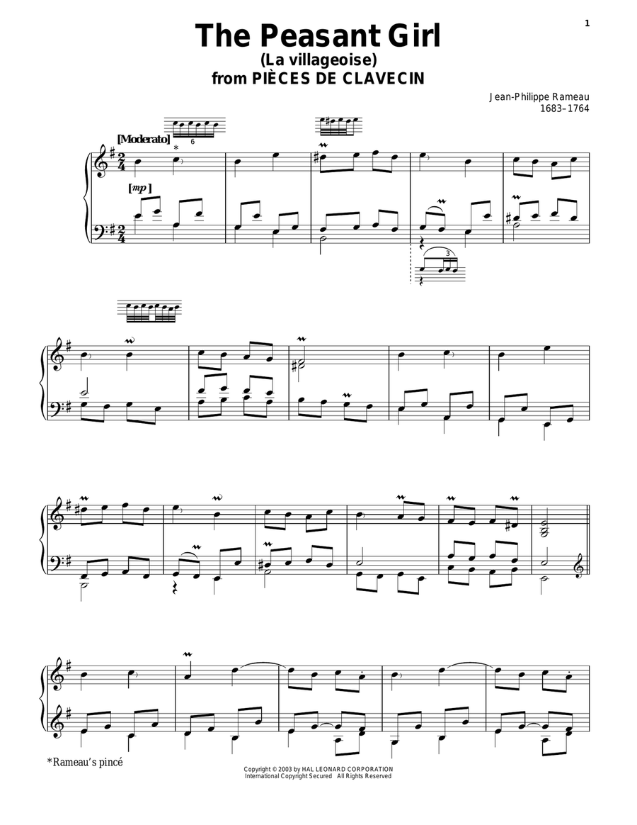 The Peasant Girl (La Villageoise) Piano Solo scores gallery preview page 1