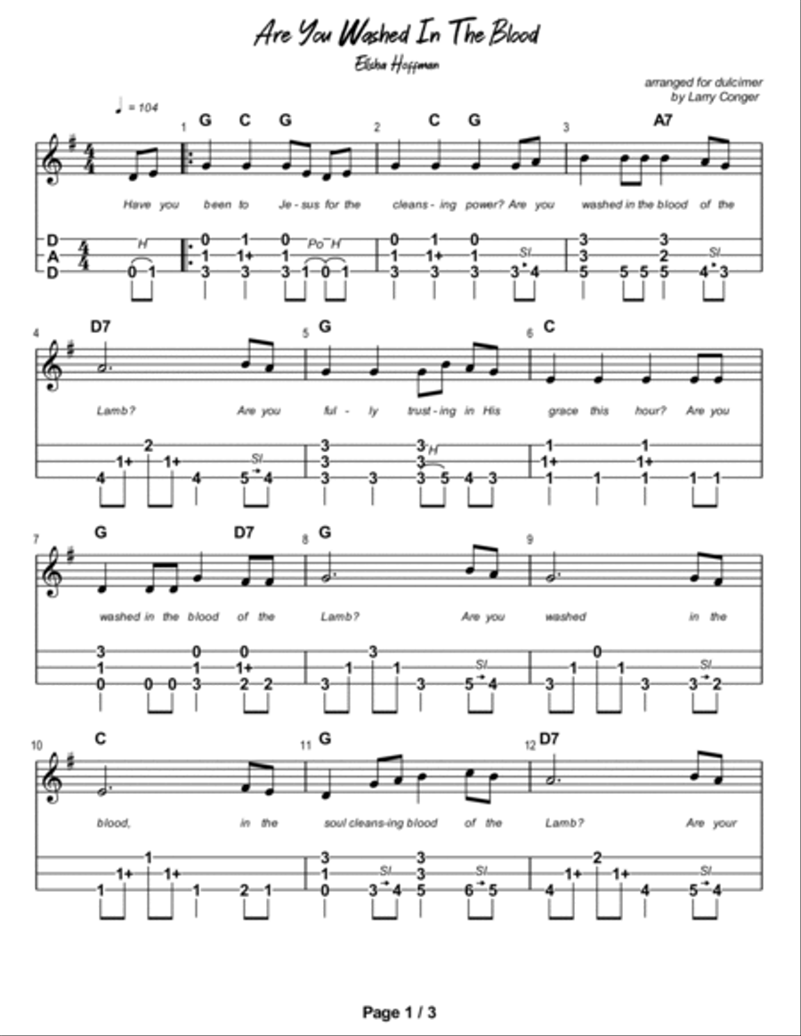 Are You Washed in the Blood Dulcimer scores gallery preview page 2