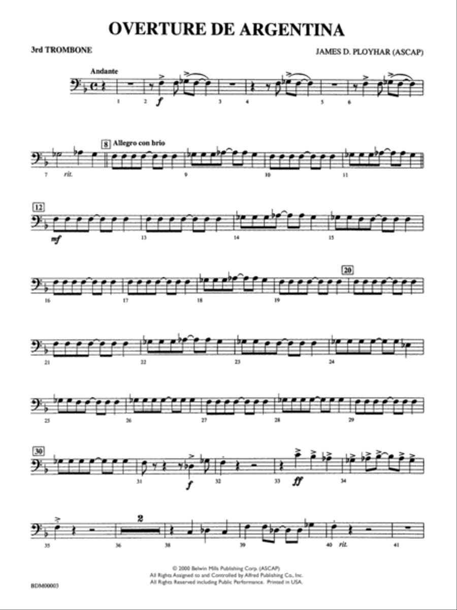 Overture de Argentina: 3rd Trombone Concert Band scores gallery preview page 1