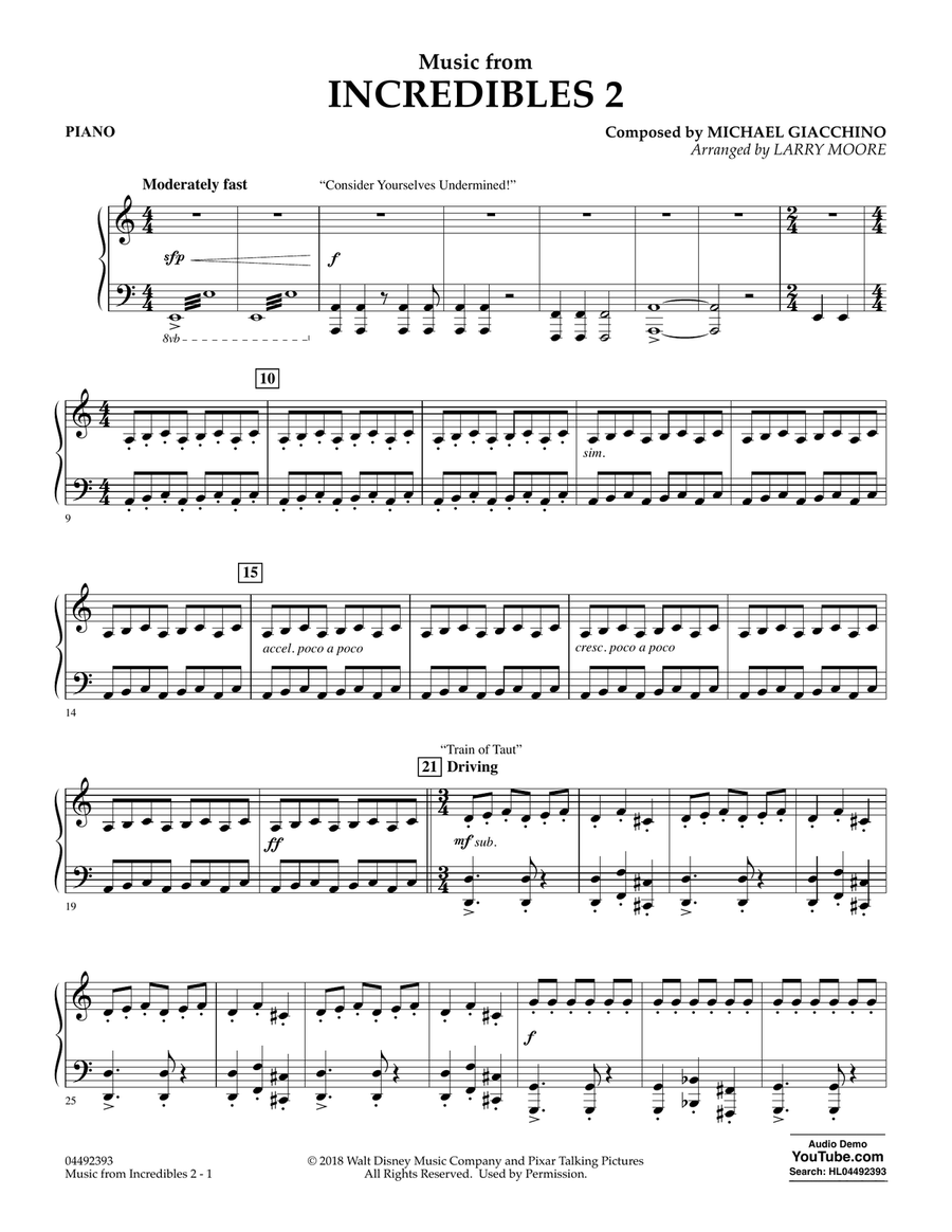 Music from Incredibles 2 (arr. Larry Moore) - Piano String Orchestra scores gallery preview page 1