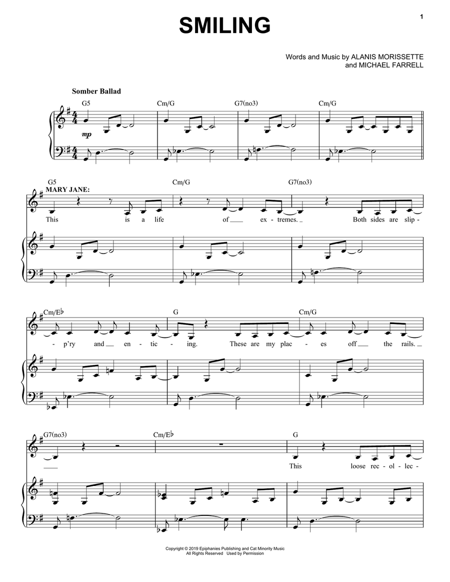 Smiling (from Jagged Little Pill The Musical) Voice scores gallery preview page 1