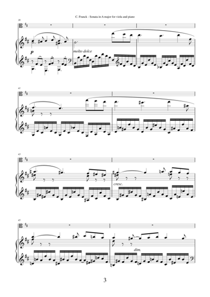 Sonata in A major (transposed in D major) by Cesar Franck, transcription for viola and piano