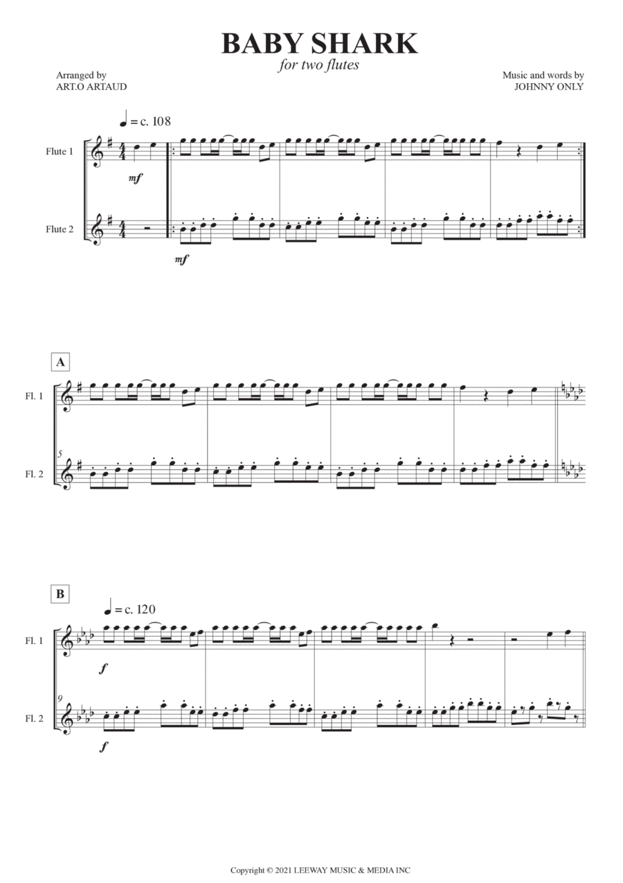 Baby Shark Baby Shark Flute Duet scores gallery preview page 1