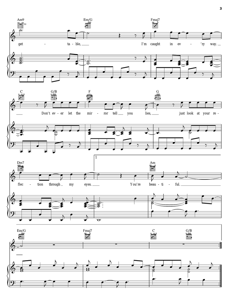 Beautiful Piano, Vocal, Guitar scores gallery preview page 3