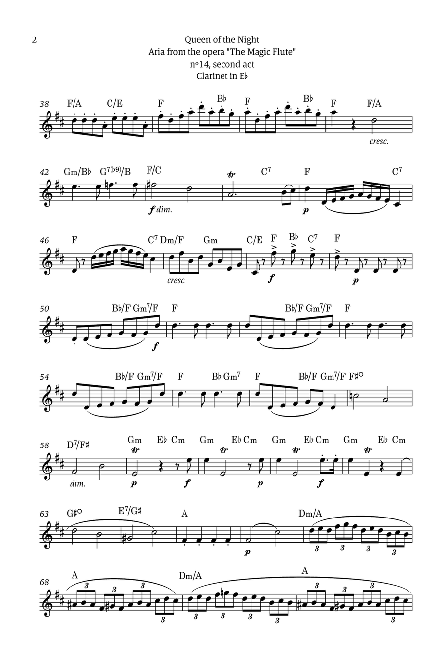 Queen of the Night - for solo clarinet in Eb (with chords) Chamber Music scores gallery preview page 2