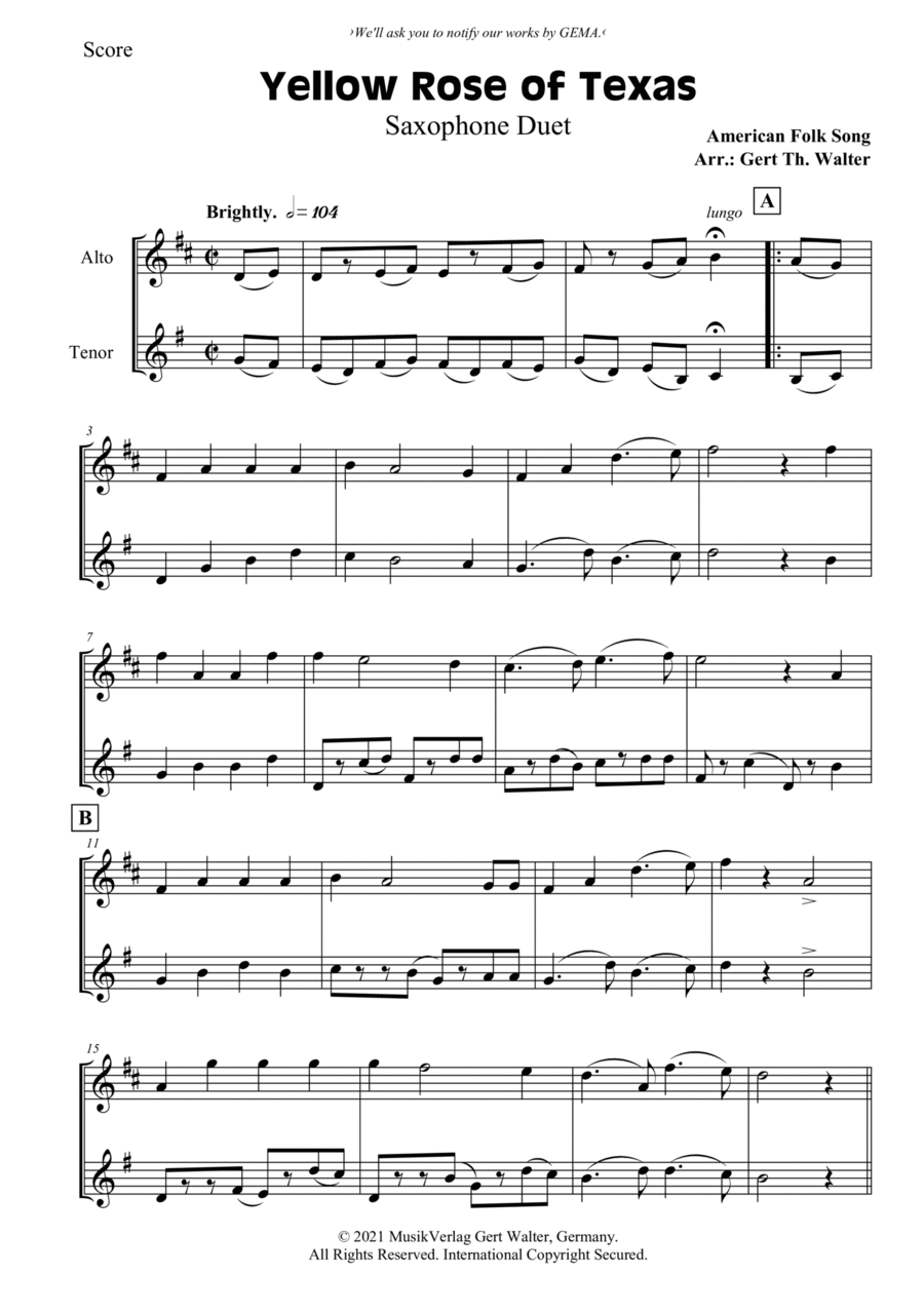 Yellow Rose of Texas Woodwind Duet scores gallery preview page 1