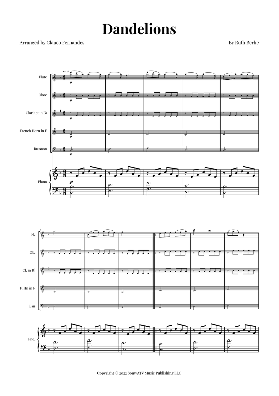 Dandelions Woodwind Quintet scores gallery preview page 1