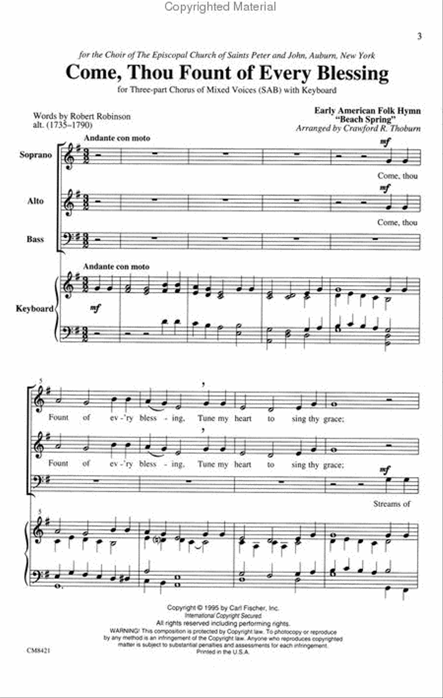 Come, Thou Fount of Every Blessing 3-Part scores gallery preview page 2