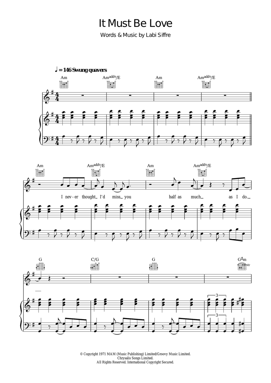 It Must Be Love Piano, Vocal, Guitar scores gallery preview page 1