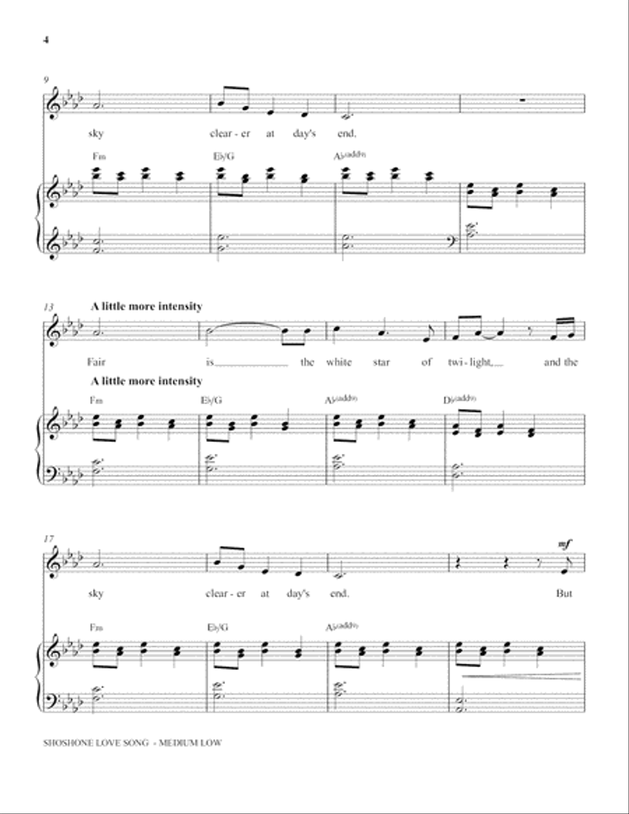 Shoshone Love Song (Medium Low Voice) (includes Audio) Choir scores gallery preview page 3