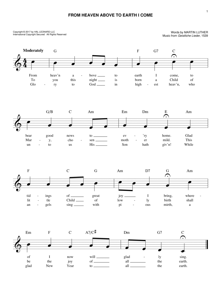 From Heaven Above To Earth I Come Piano scores gallery preview page 1