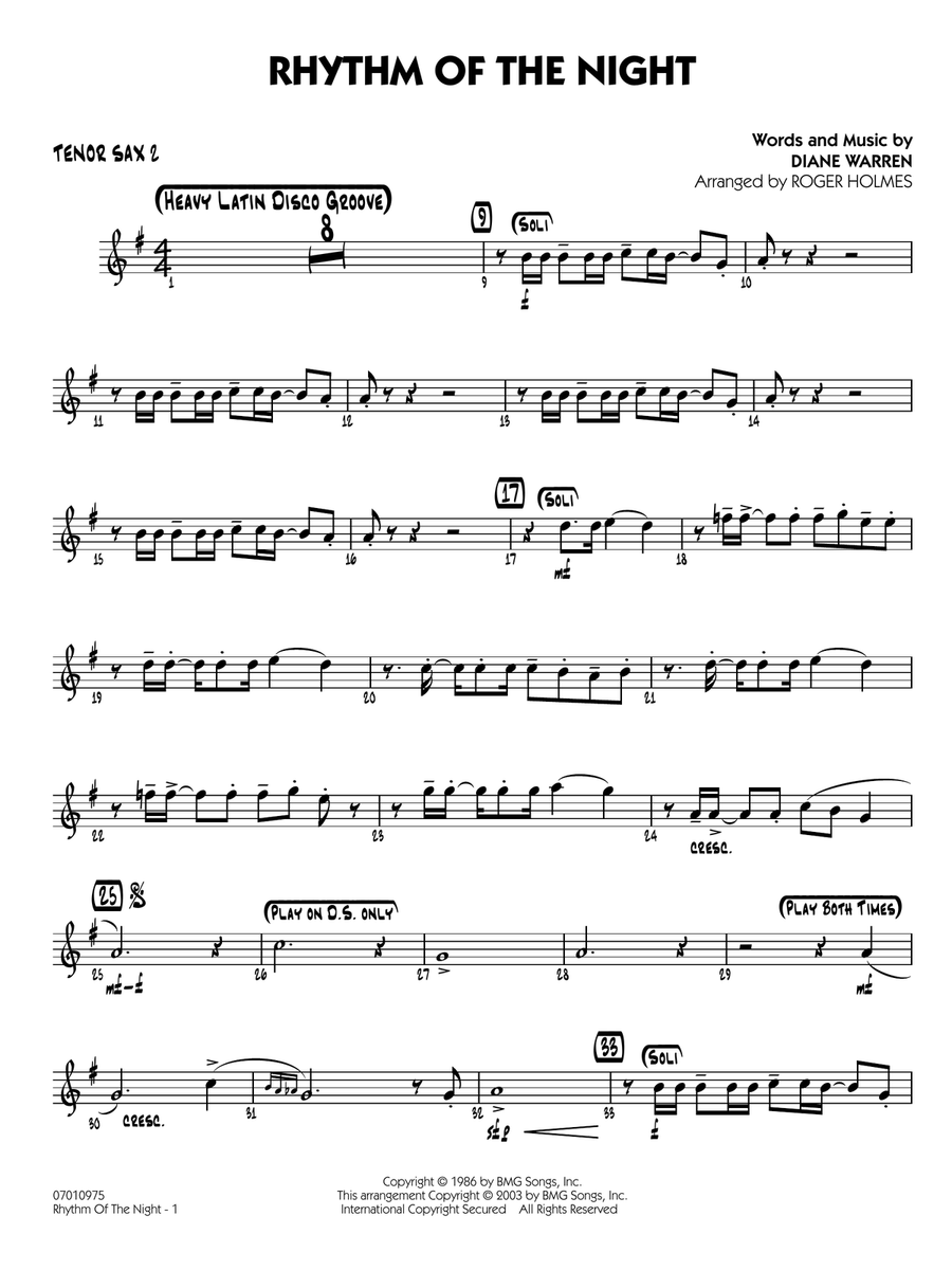 Rhythm of the Night (arr. Roger Holmes) - Tenor Sax 2 Jazz Ensemble scores gallery preview page 1
