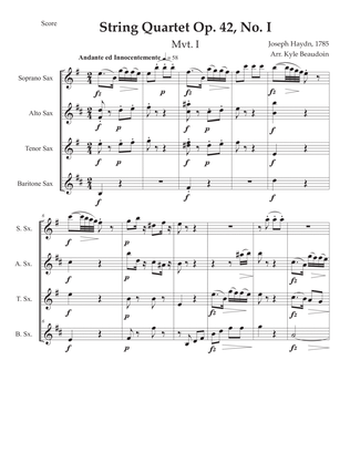 Haydn Quartet Op. 41, Mvt. I, arranged for saxophone quartet