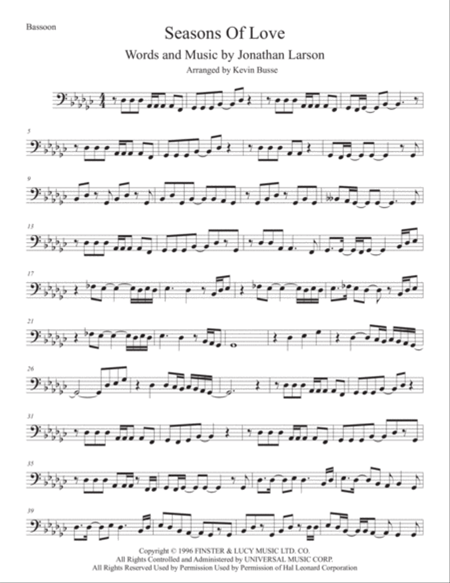 Seasons Of Love Bassoon Solo scores gallery preview page 1