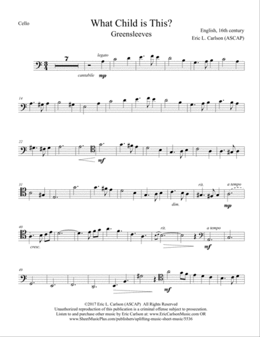 What Child Is This - Cello Solo with Piano Accompaniment Piano scores gallery preview page 4