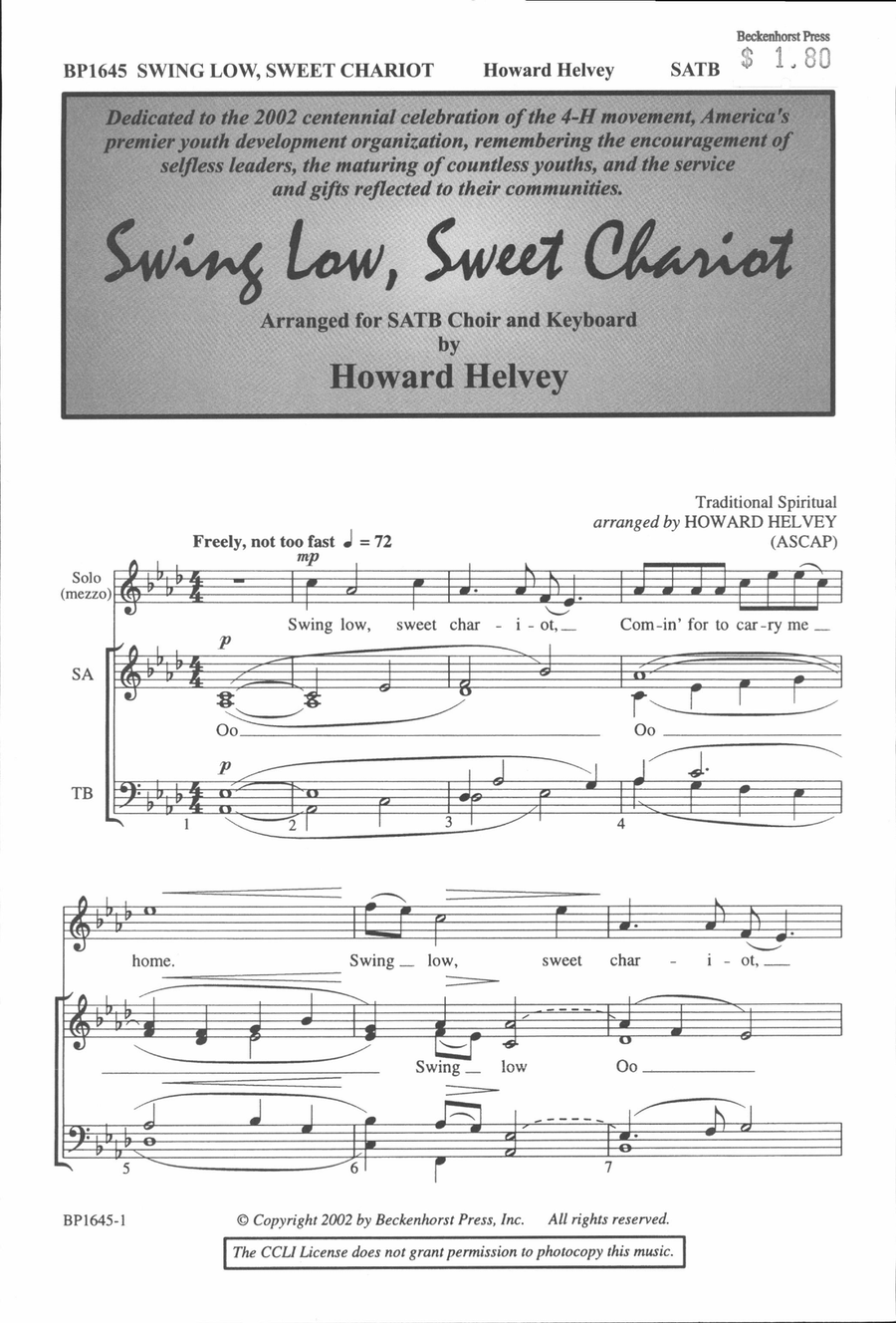 Swing Low, Sweet Chariot - Helvey 4-Part scores gallery preview page 2