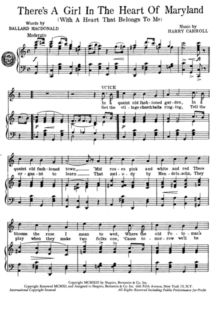 There's A Girl In The Heart Of Maryland (With A Heart That Belongs To Me) Voice scores gallery preview page 2
