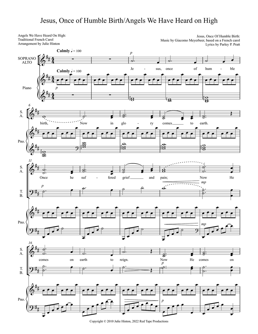 Jesus, Once of Humble Birth/Angels We Have Heard On High 4-Part scores gallery preview page 2