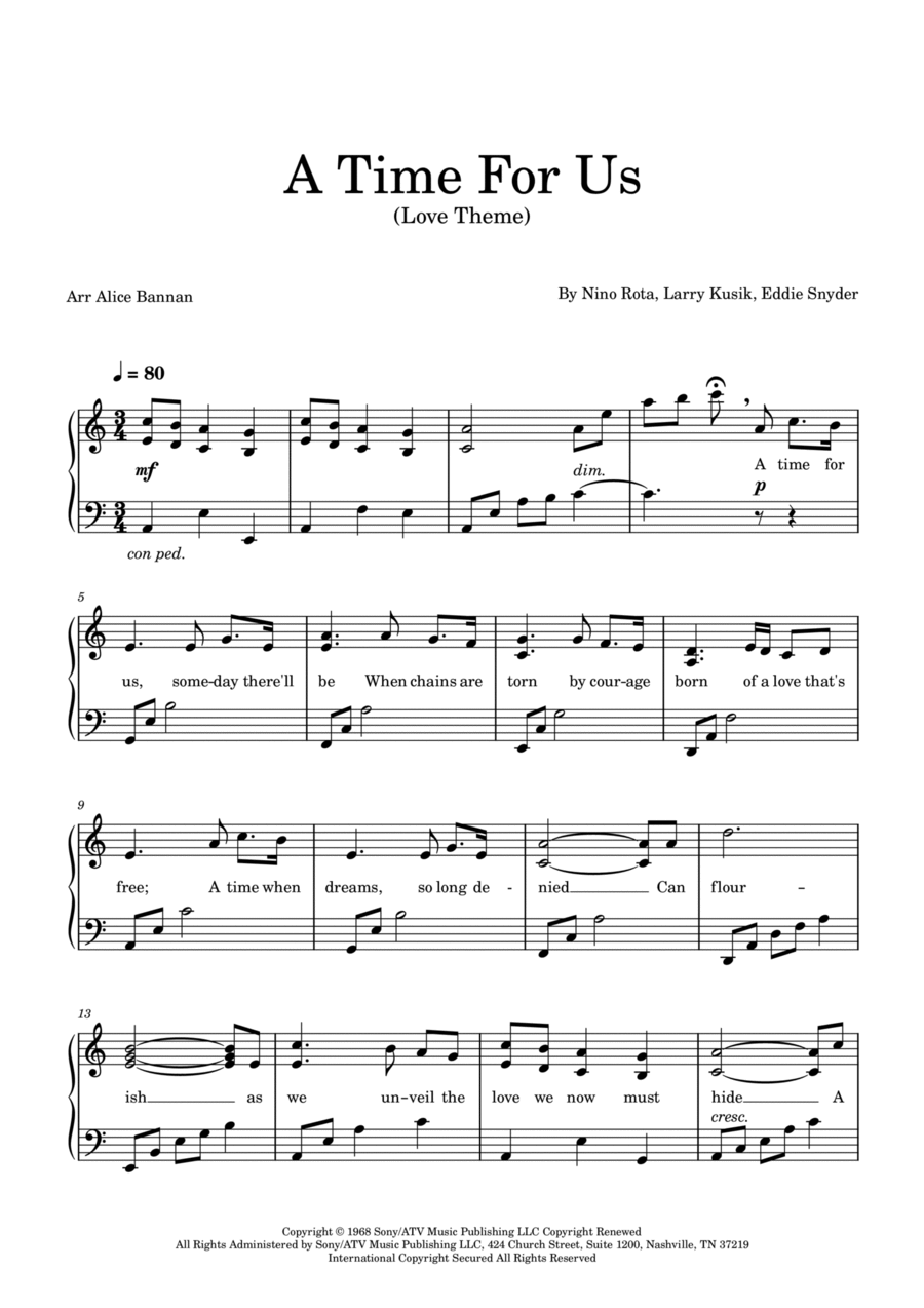 A Time For Us (love Theme) Piano Solo scores gallery preview page 1