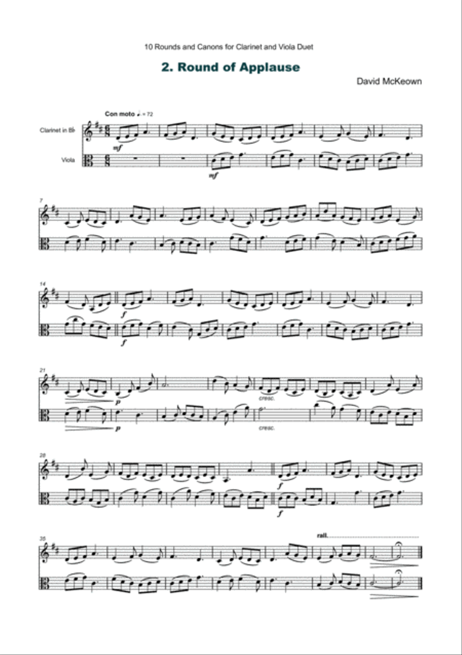 10 Rounds and Canons for Clarinet and Viola Duet Chamber Music scores gallery preview page 3