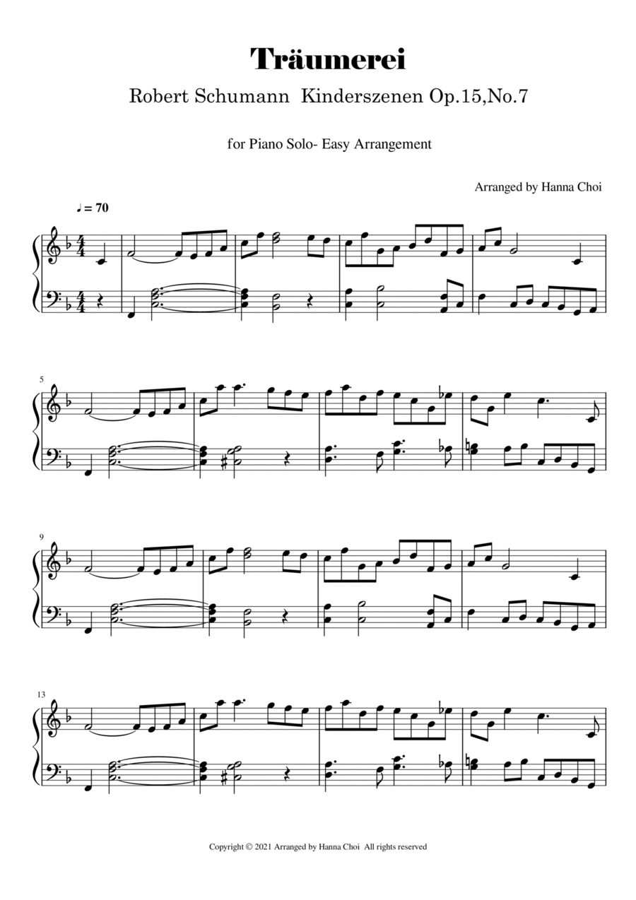 Träumerei - Schumann from Kinderszenen Op.15,No.7 [for Piano Solo/ Easy Version] Piano Solo scores gallery preview page 1