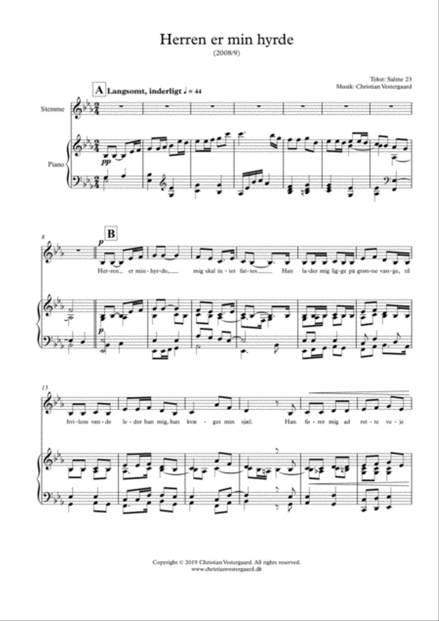 Herren er min hyrde (dyb stemme + klaver) Voice scores gallery preview page 2
