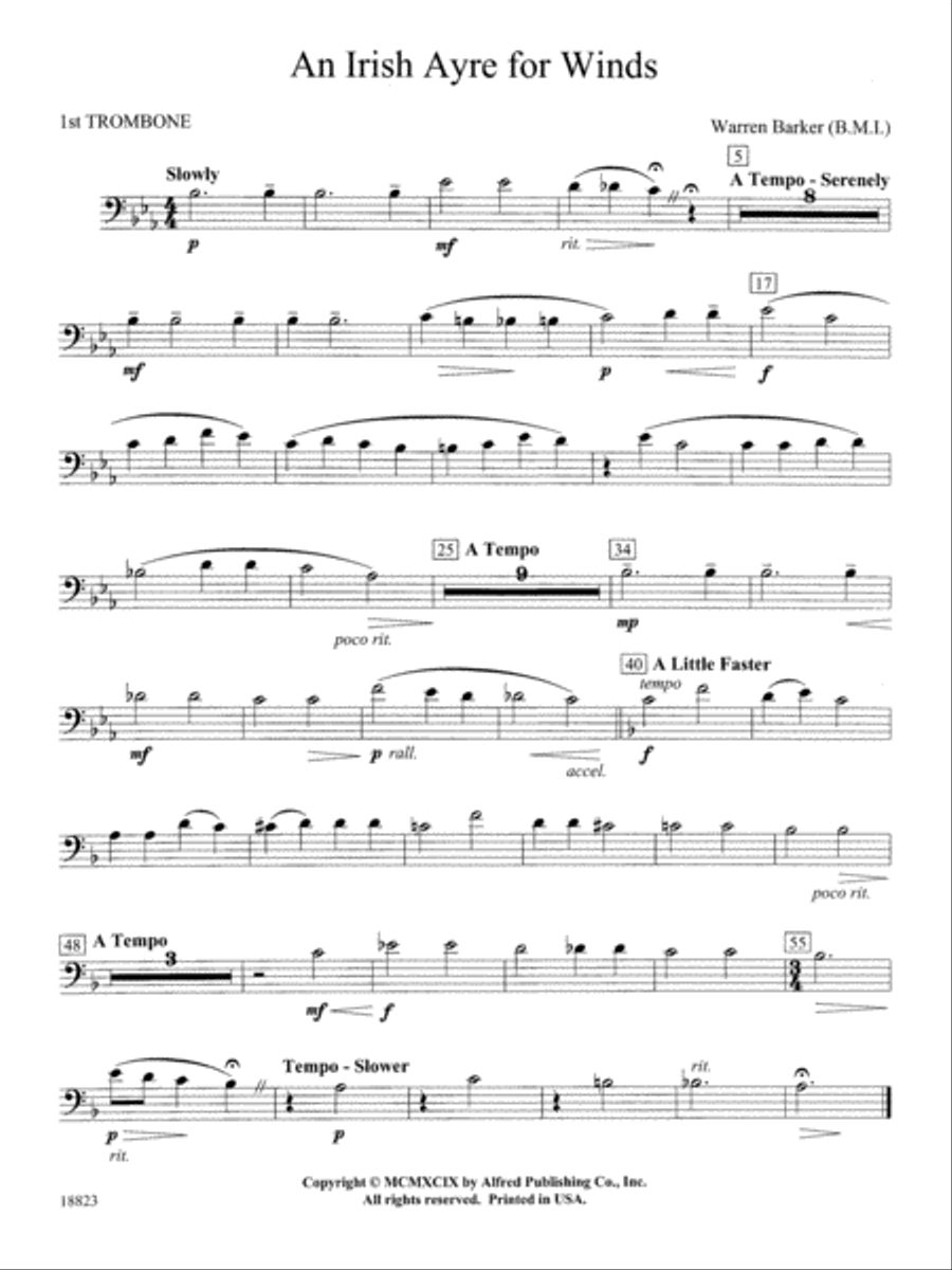 Irish Ayre for Winds: 1st Trombone Concert Band scores gallery preview page 1