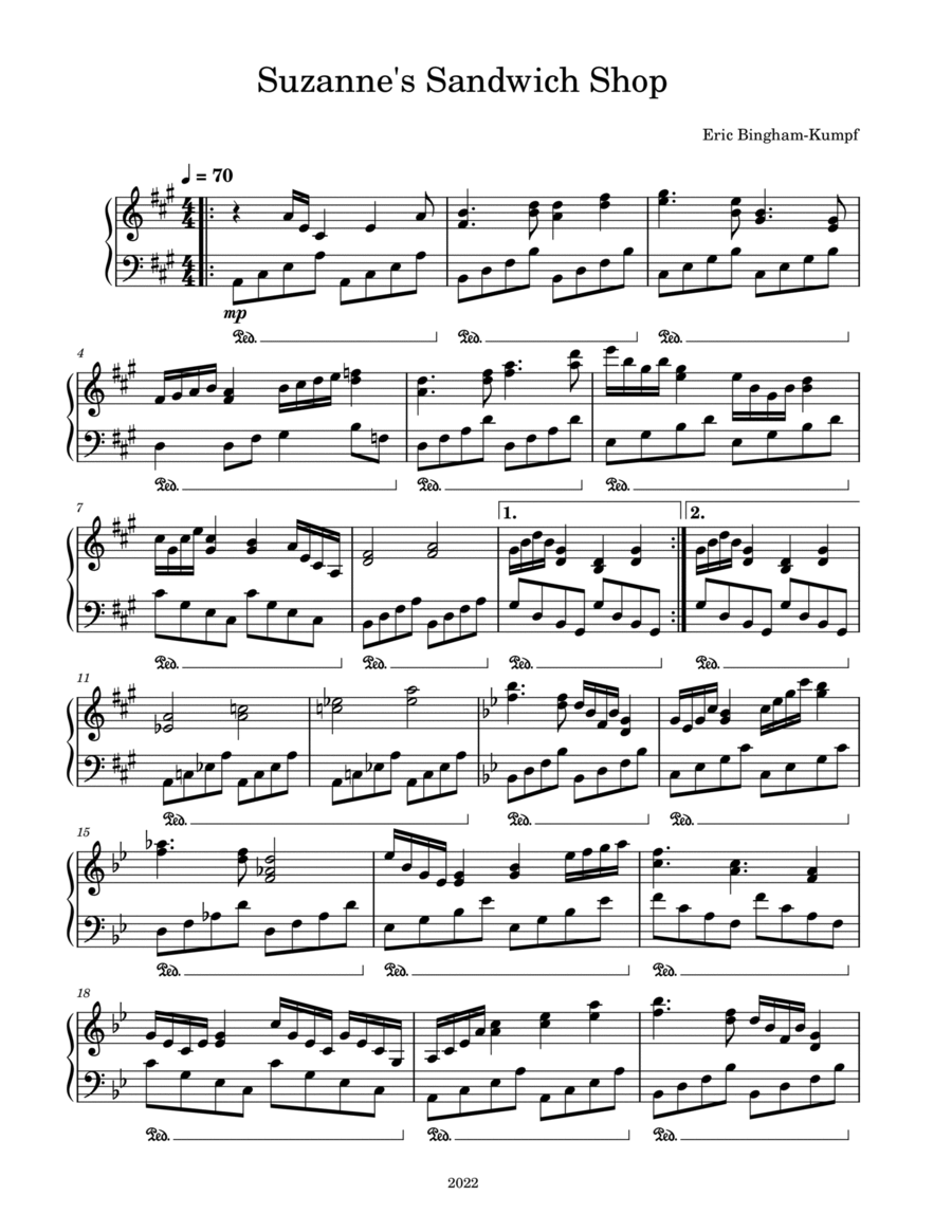 Suzanne's Sandwich Shop Piano Solo scores gallery preview page 1