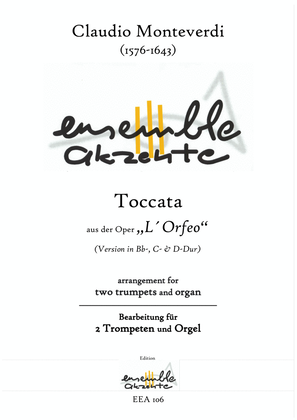Book cover for Toccata from "L´Orfeo" Version in Bb, C and D - arrangement for two trumpets and organ/piano