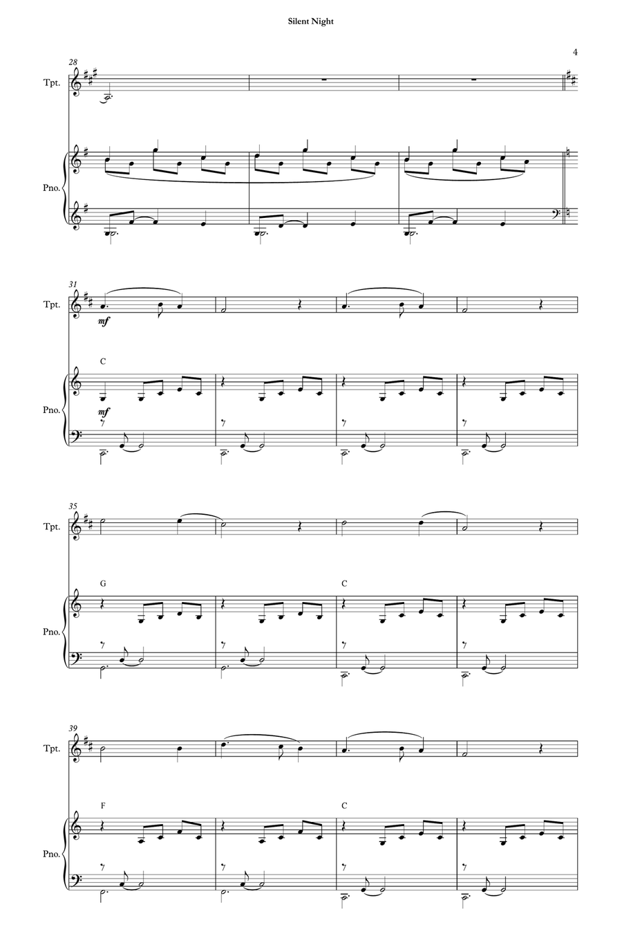 Silent Night (Franz Gruber) for Trumpet in B-flat and Piano Chamber Music scores gallery preview page 6