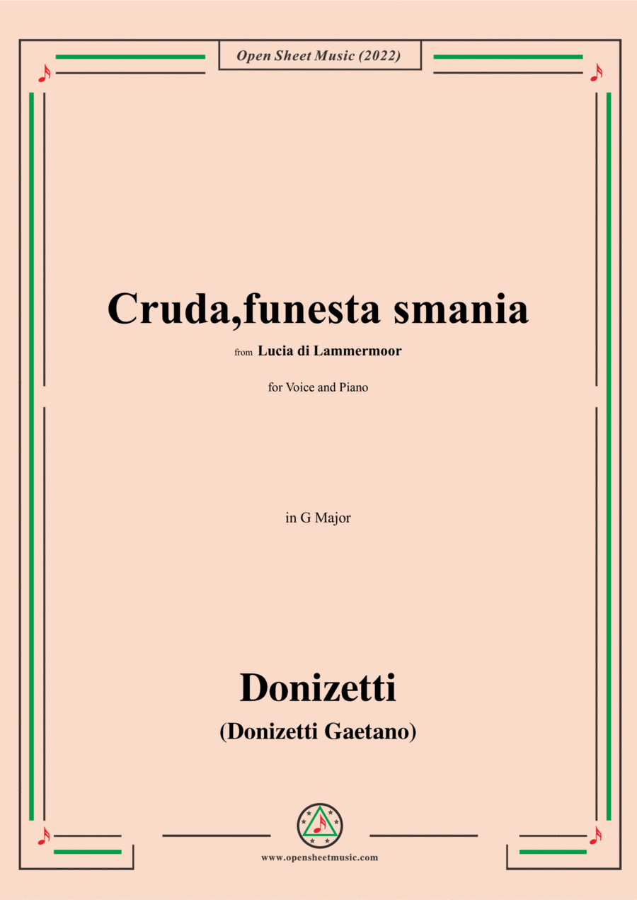 Donizetti-Cruda,funesta smania,in G Major,from Lucia di Lammermoor,for Voice and Piano Voice Solo scores gallery preview page 1