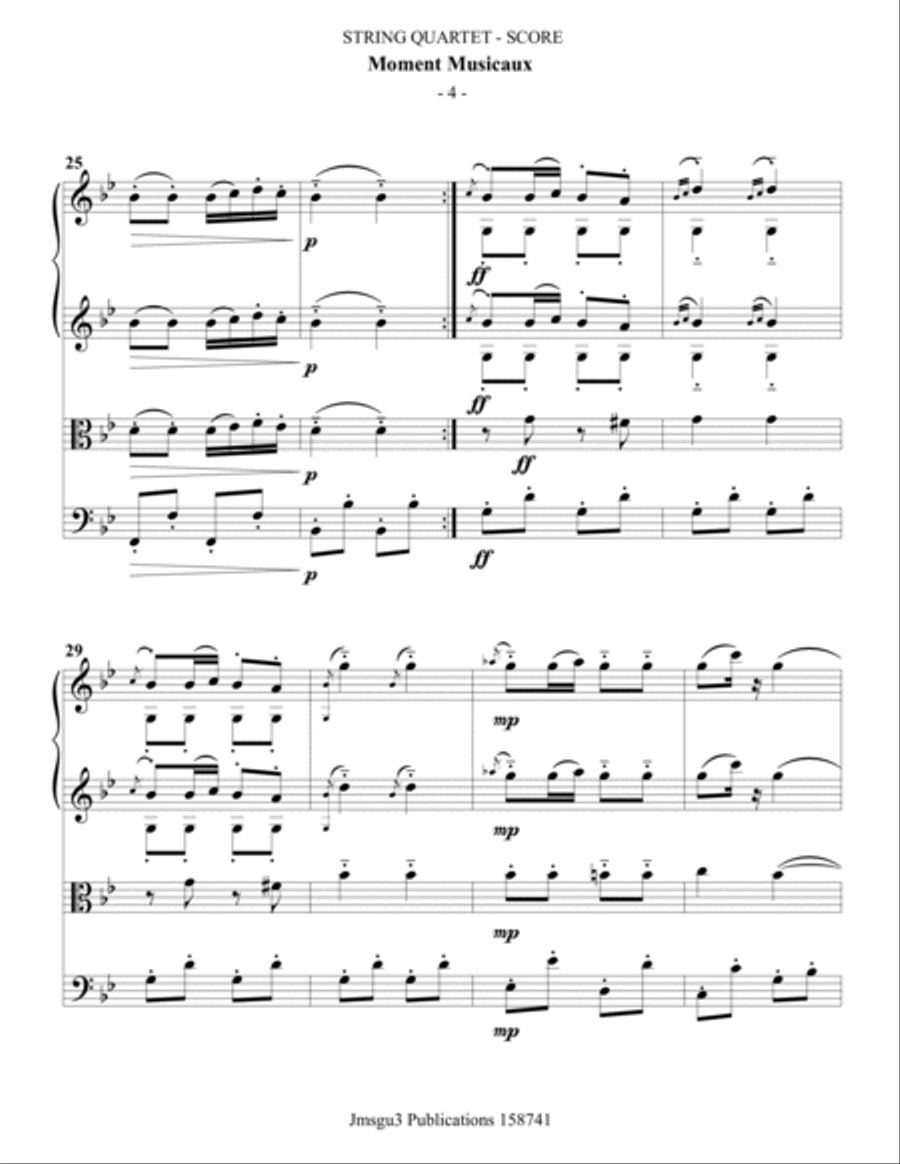 Schubert: Moment Musicaux for String Quartet String Quartet scores gallery preview page 4