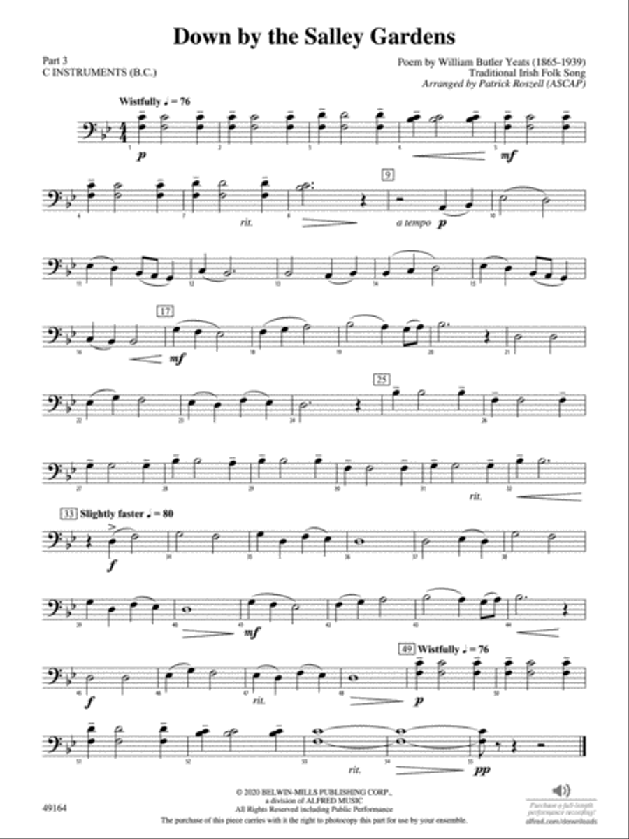 Down by the Salley Gardens: Part 3 - C Instruments (B.C.) Concert Band scores gallery preview page 1