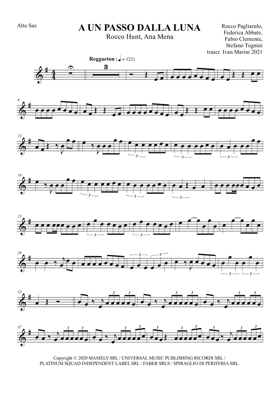 A Un Passo Dalla Luna Alto Saxophone scores gallery preview page 1