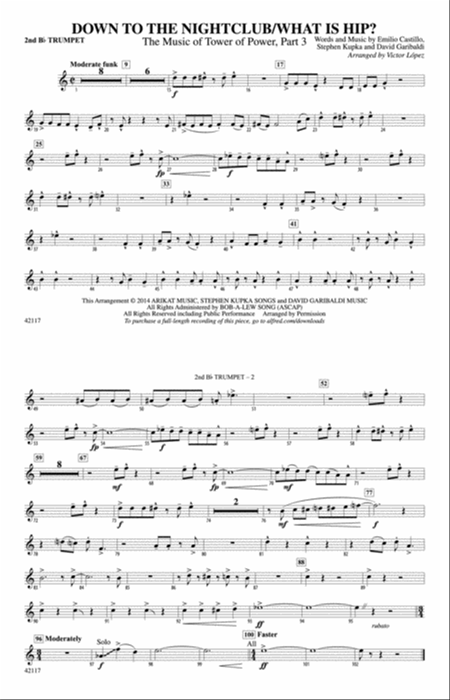 Down to the Nightclub / What Is Hip?: 2nd B-flat Trumpet Marching Band scores gallery preview page 1