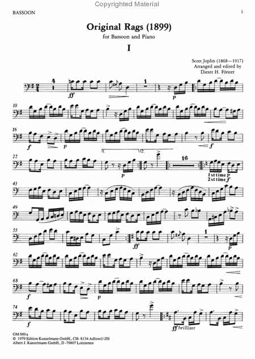 6 ragtimes for flute and piano, Volume 1