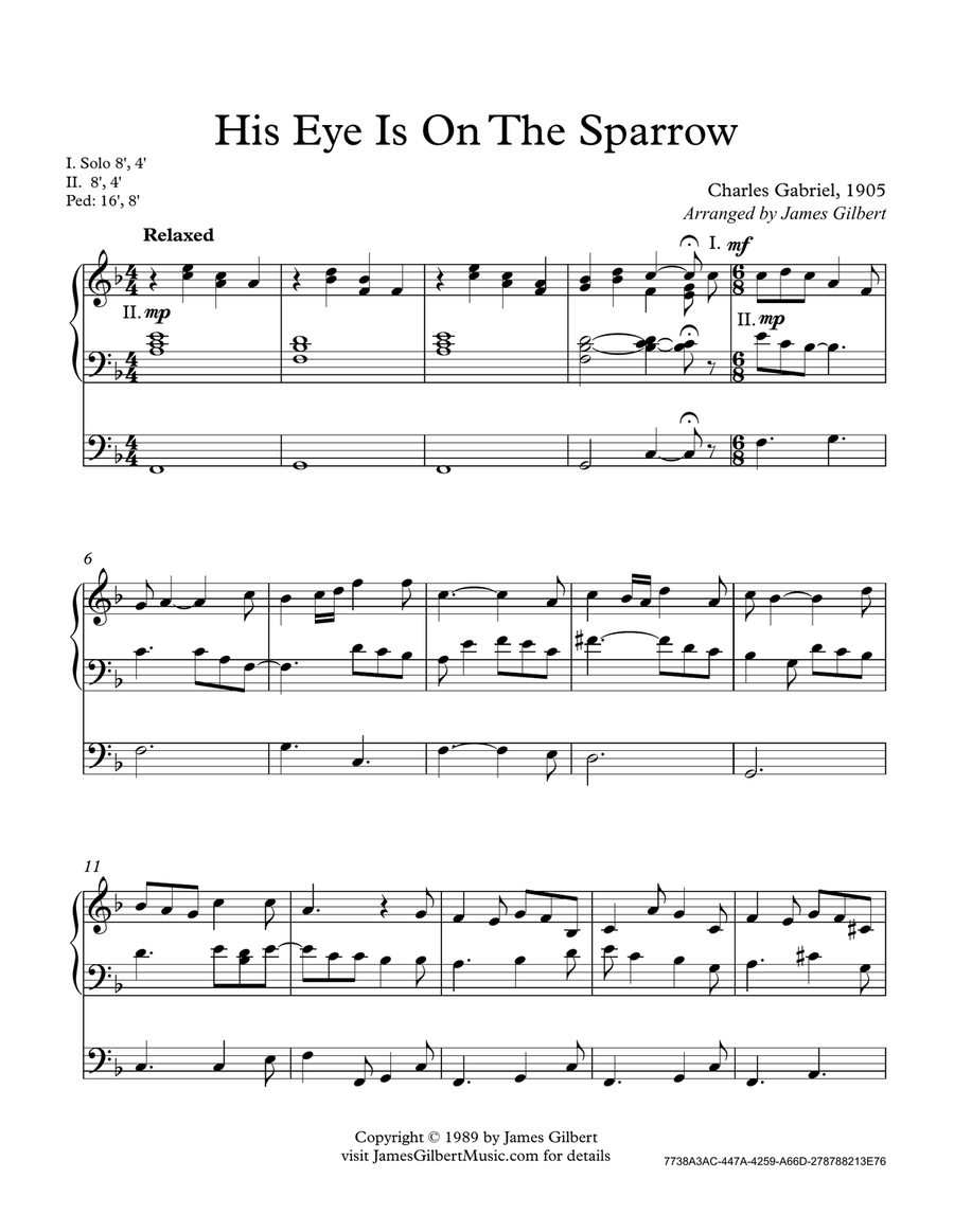 His Eye Is On The Sparrow Organ Solo scores gallery preview page 2