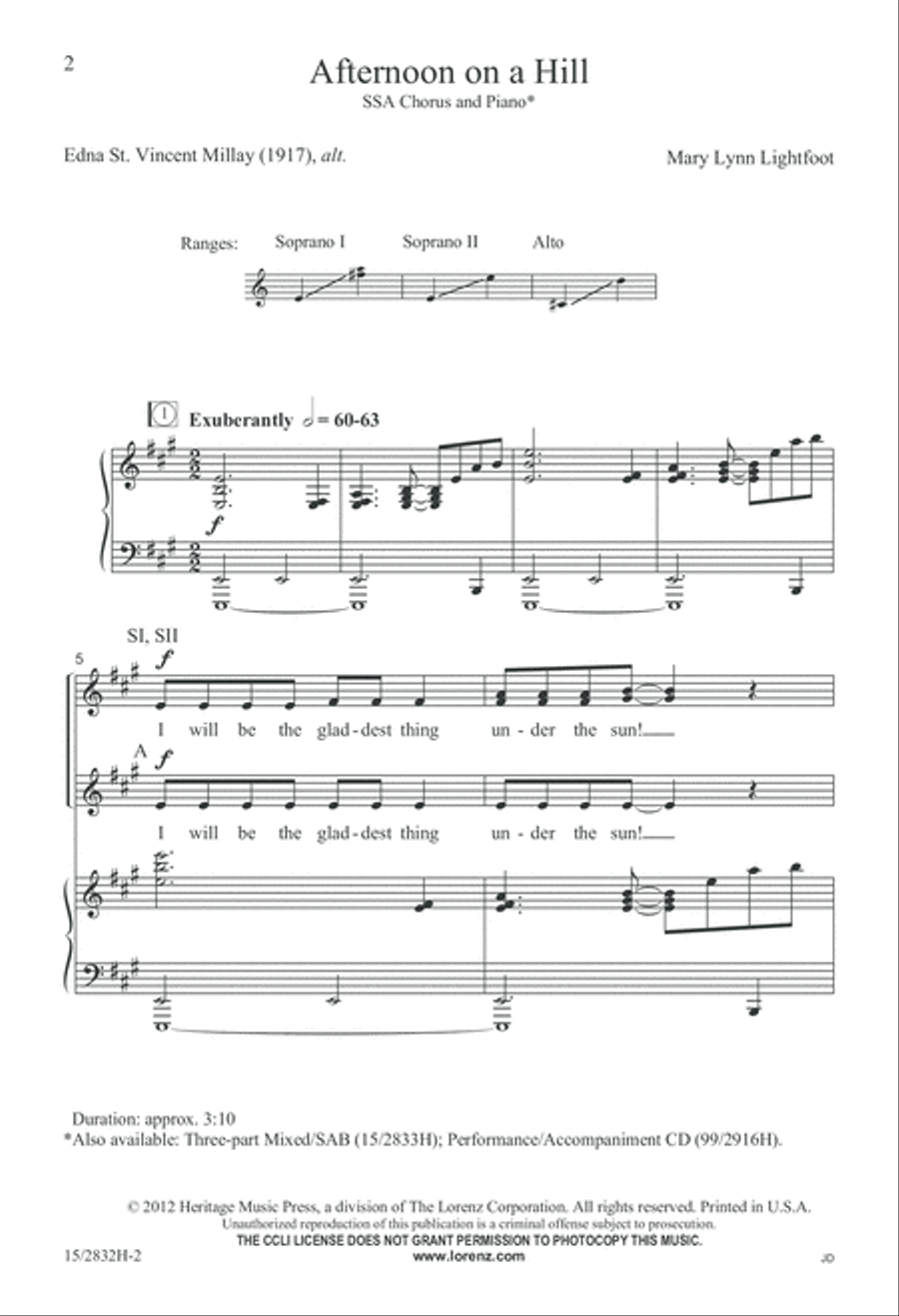 Afternoon on a Hill SSA scores gallery preview page 2